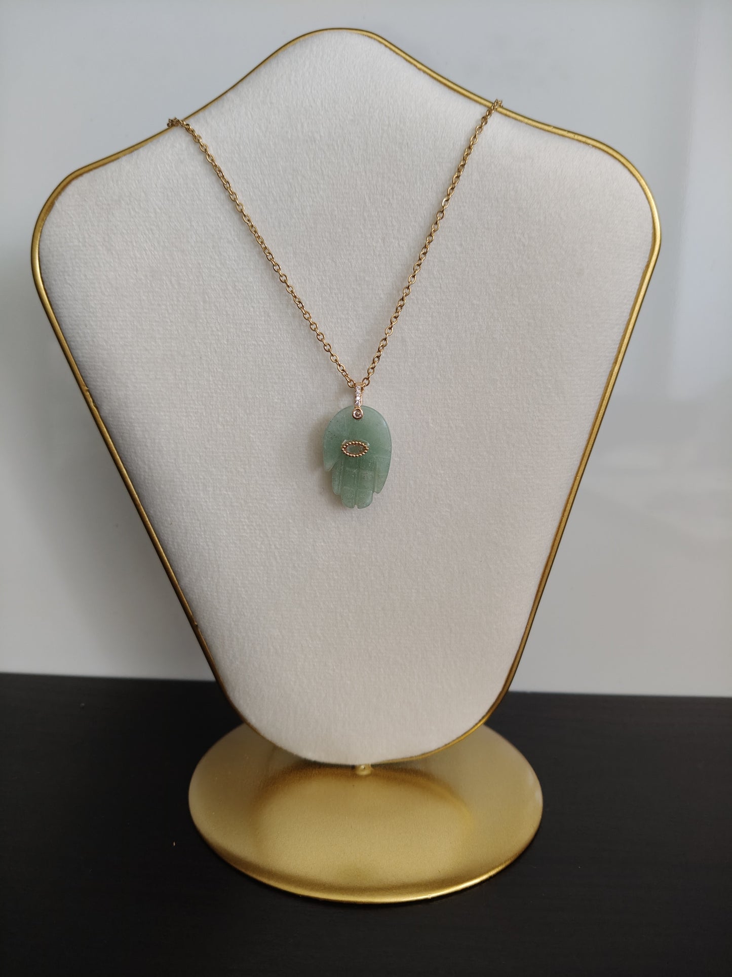 Collar acero inoxidable con piedra natural venturina Mano de Fátima