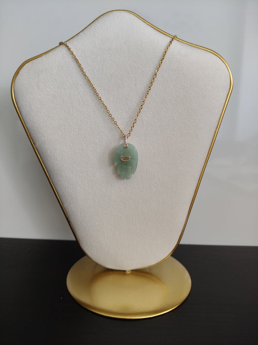 Collar acero inoxidable con piedra natural venturina Mano de Fátima