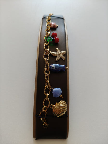 Pulsera acero inoxidable con dijes veraniegos