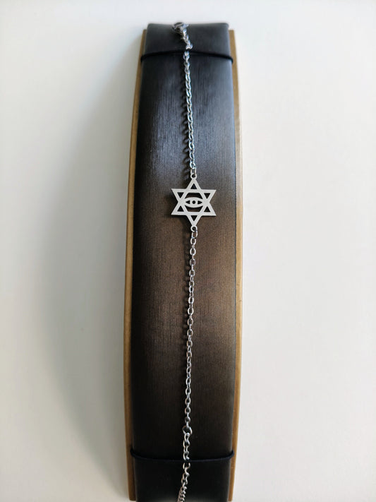 Bracelet étoile de David avec œil en acier inoxydable