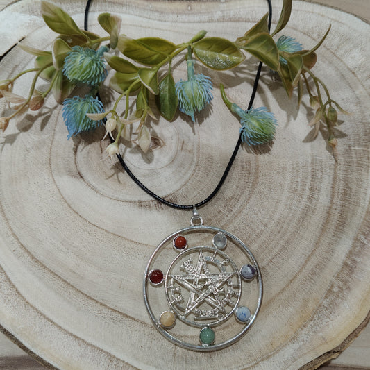 Colgante metal Tetragramaton con piedras naturales 7 chakras