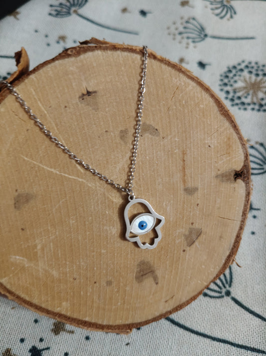 Colgante de acero inoxidable Mano de Fátima con Ojo Turco