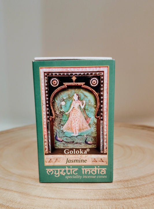 Cônes de jasmin Goloka Mystic India 10 unités + brûleur