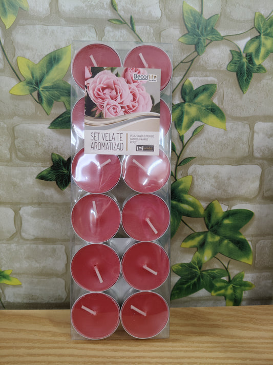 Lot de 12 bougies chauffe-plat parfumées roses