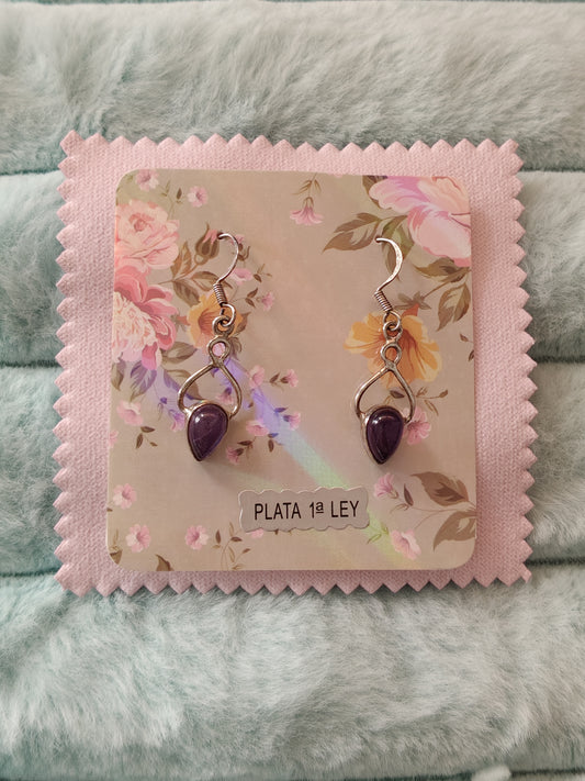 Pendientes plata de ley con piedra natural Amatista(incluye gamuza para abrillantar la plata)