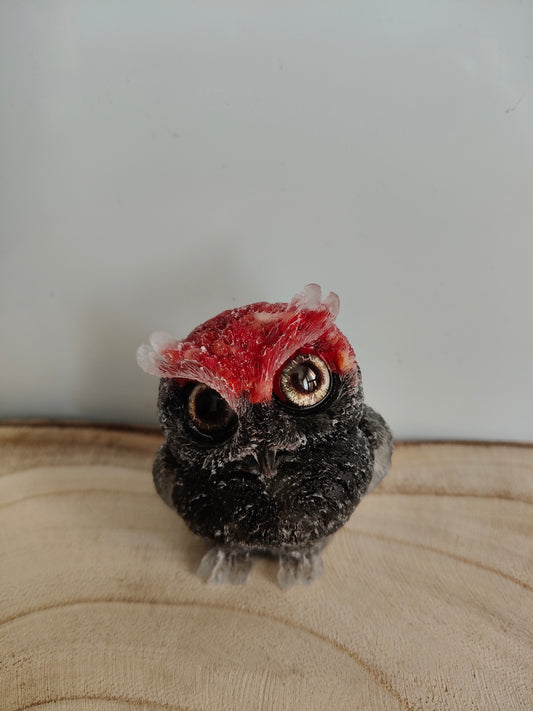 Hibou en pierre naturelle Jaspe rouge et onyx