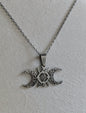 Pendentif triple lune et nœud de sorcière en acier inoxydable