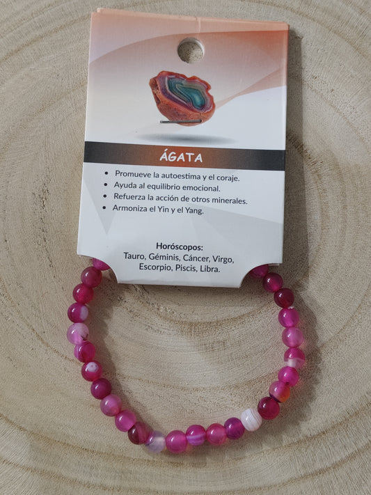 Pulsera piedra natural Ágata fucsia 6mm