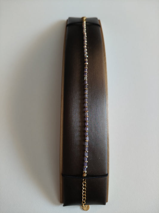 Bracelet en acier avec pierre d'améthyste naturelle