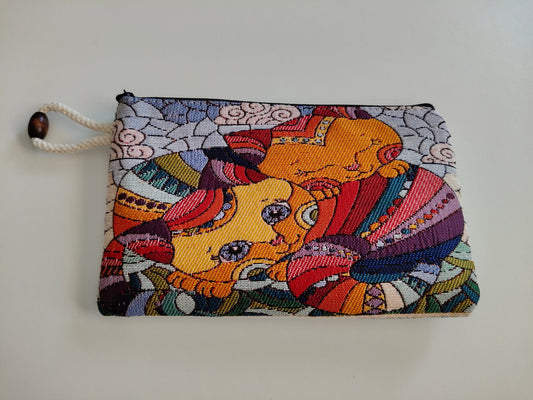 Trousse de toilette en toile multicolore motif chat 21,5 x 13,5 cm