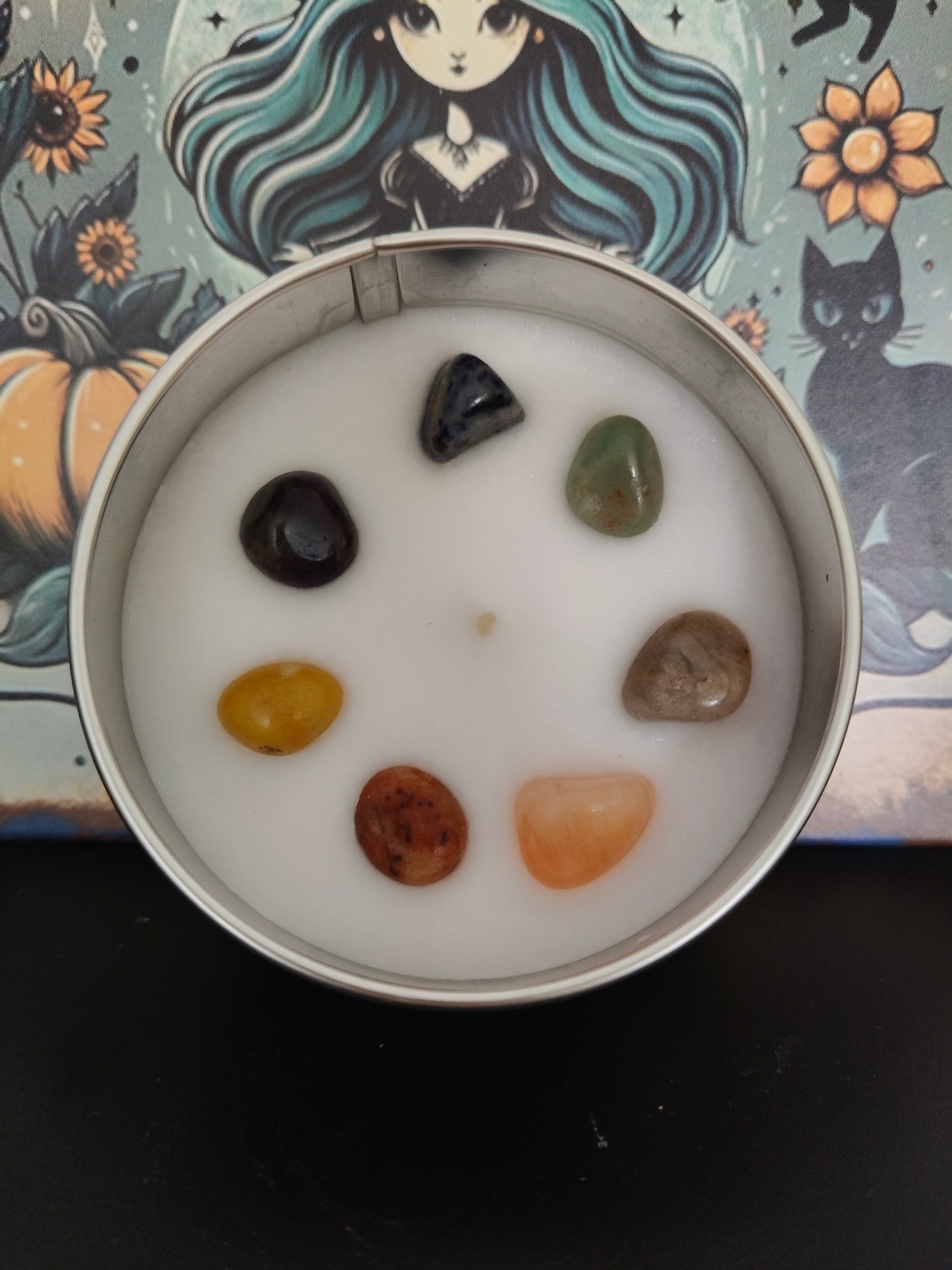 Vela Nag Champa con piedras 7 Chakras 70grs
