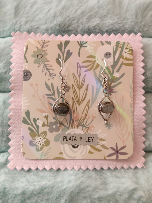 Pendientes plata de ley con piedra natural Labradorita( incluye gamuza para limpiar la plata)
