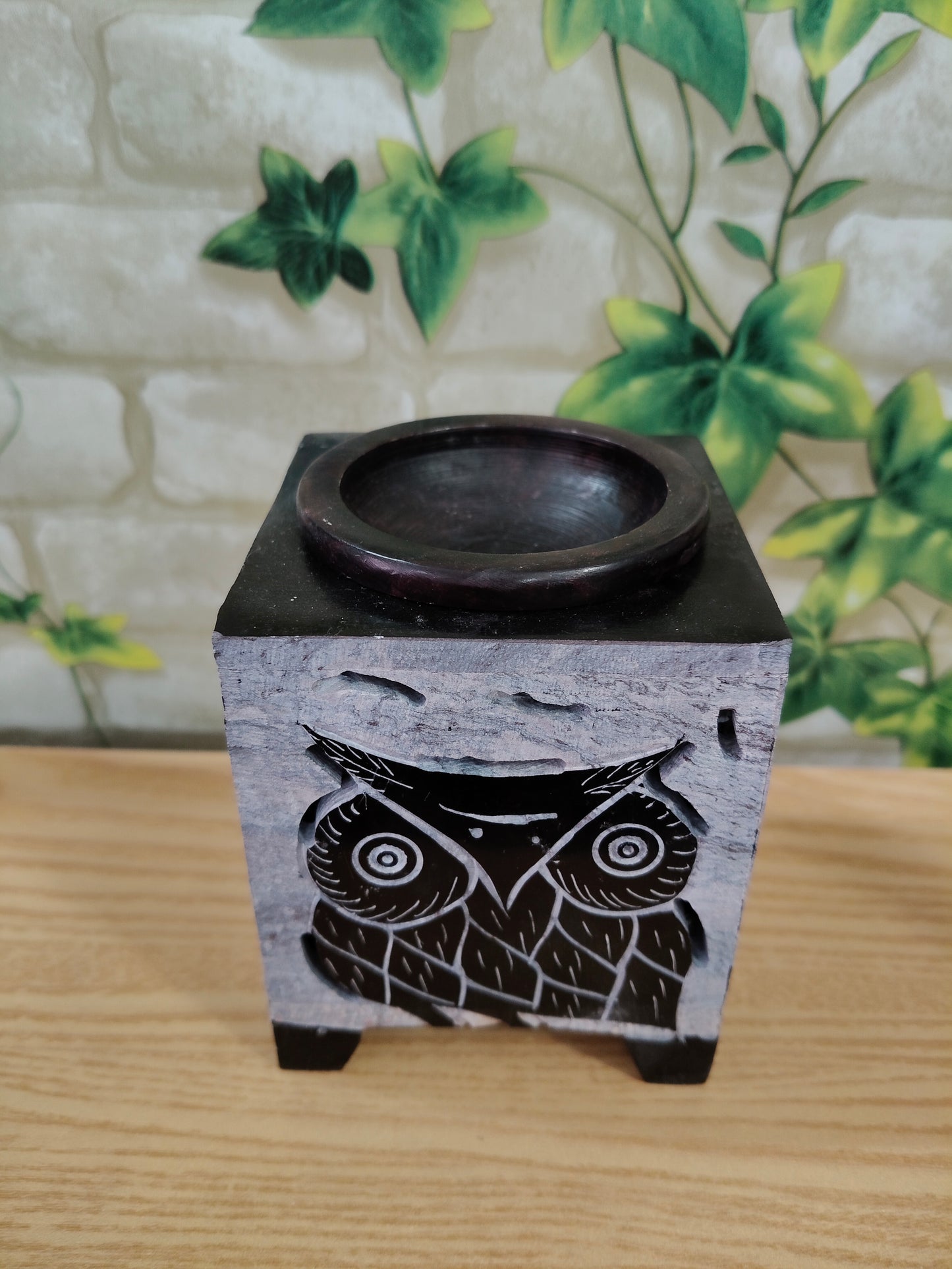 Brûleur en pierre à motif hibou pour huiles essentielles